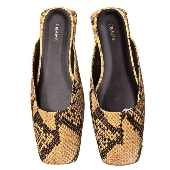 Frame Snakeskin Embossed Flat Slide Leather Mule NWOB Size 37 1/2/ 7 1/2 - Picture 2 of 7